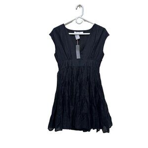 Y2K Grunge Wimsigoth Tiered Empire Waist Chiffon Mini Dress Women Small Black